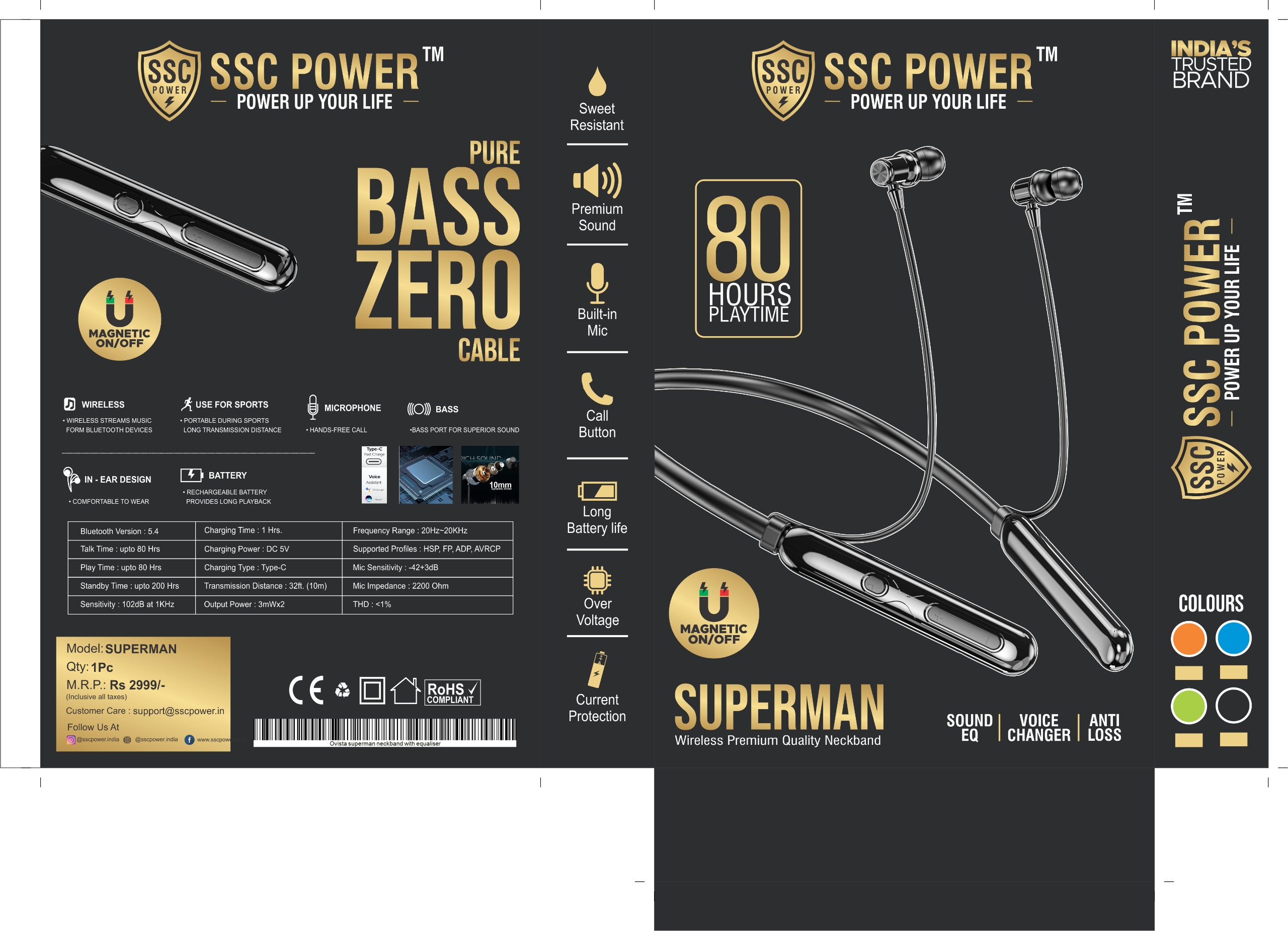 SSC POWER SUPERMAN Wireless Premium Quality Neckband