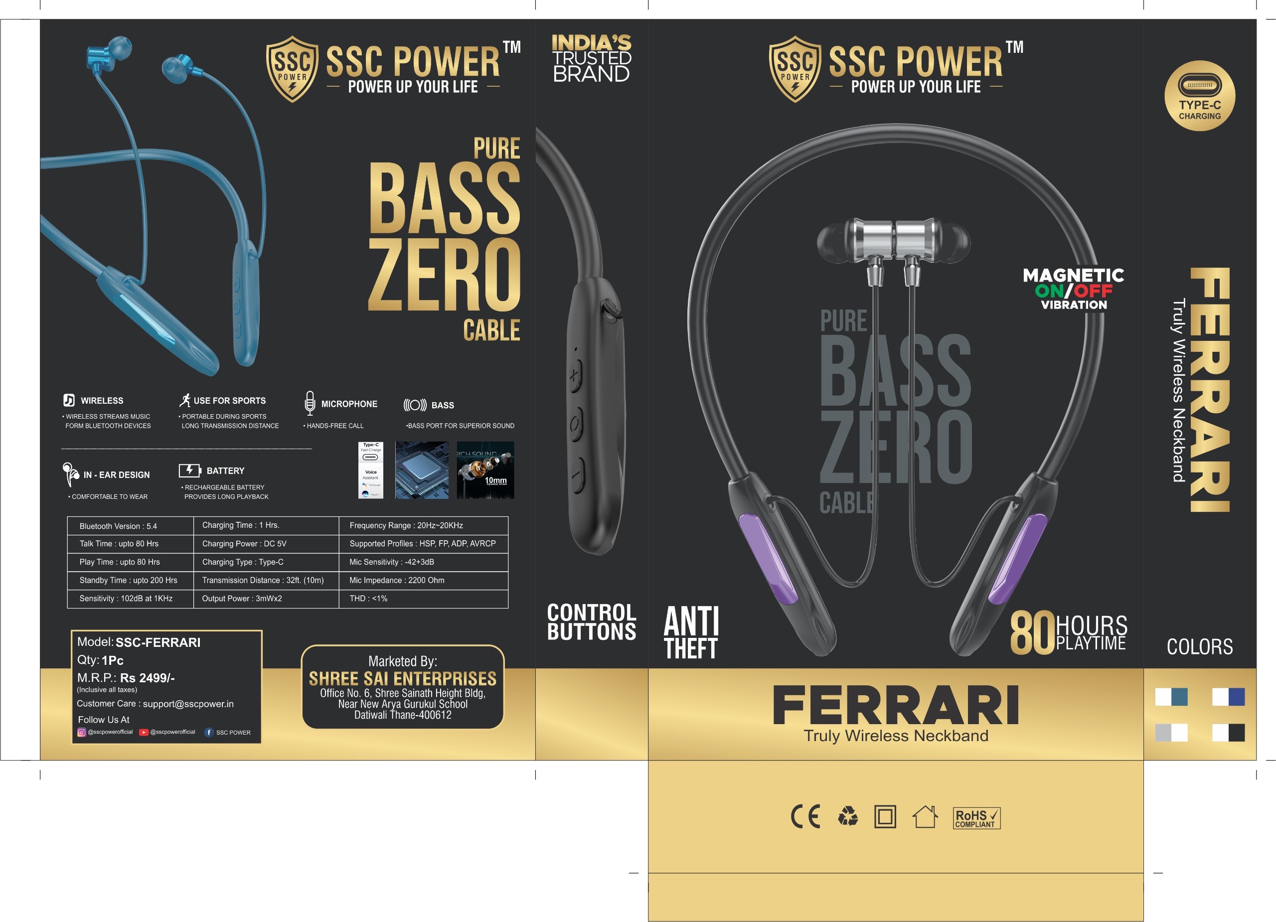SSC POWER FERRARI Truly Wireless Neckband